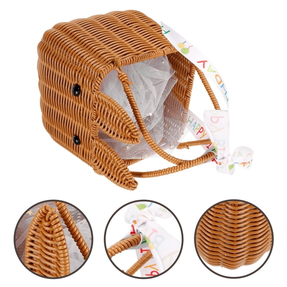 RENACLIPY Brown Woven Bunny Flower Basket, Cute Storage Organizer Made of PP and Iron Materials
