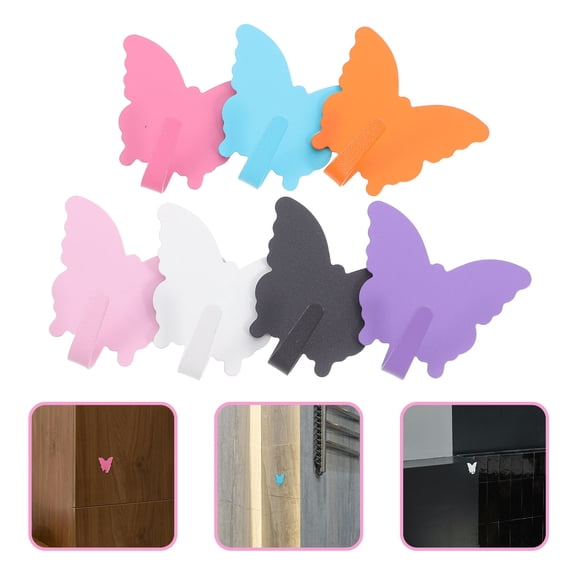 RENACLIPY Set of 7 Butterfly Wall Hooks, Stick-On Iron Hooks in Mixed Colors for Home Organization and Decorative Wall Storage