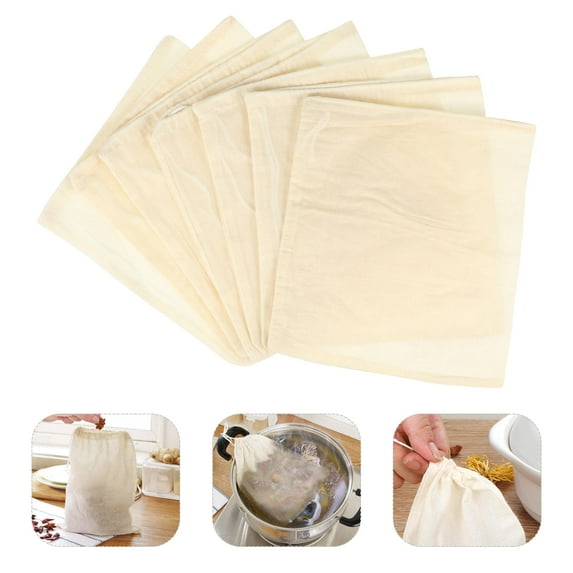 RENACLIPY 7Pcs Reusable Cotton Drawstring Soup Bags Strainers for Coffee Tea Herbs Seasoning Filter Storage
