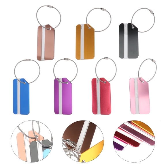 RENACLIPY 7-Pack Assorted Color Aluminum Luggage Tags with Writable Name Cards for Baggage, Suitcases, and Handbags