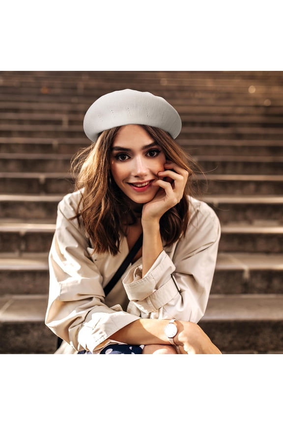 White Beret Hat Lightweight Cap with Sun for