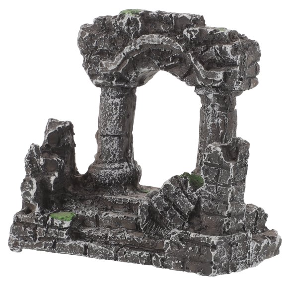 RENACLIPY Grey Resin Roman Column Aquarium Ornament Decor Two-Piece Fish Sculpture