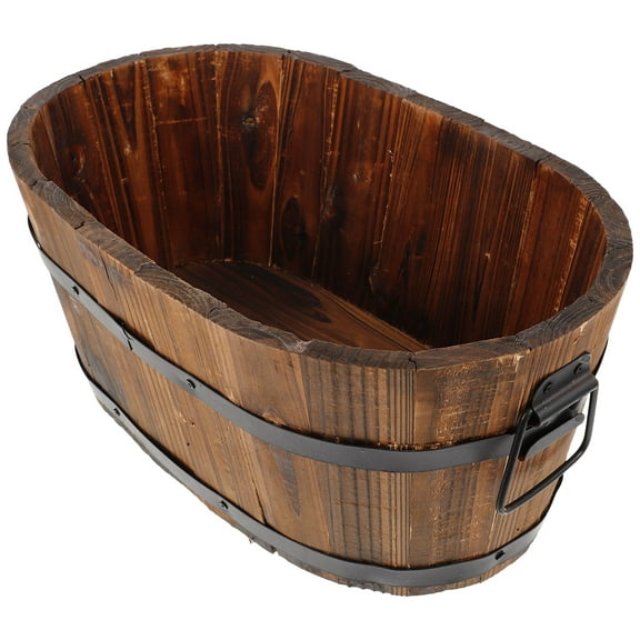 RENACLIPY Barrel Planter Rustic Planter Dark Brown 1Set for Gardening Pot Outdoor Gardens
