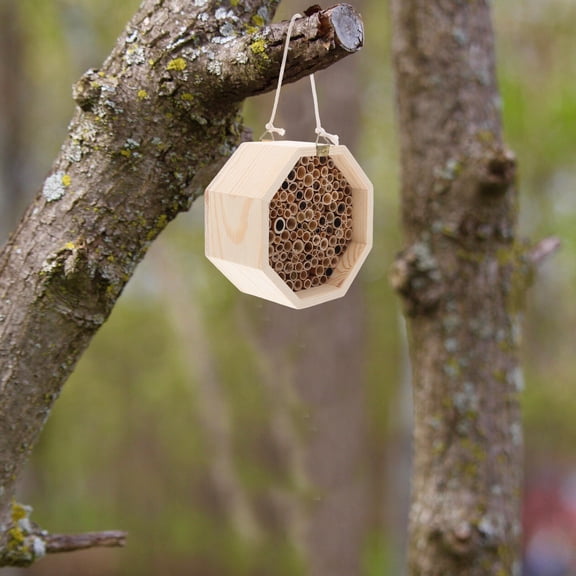 RENACLIPY Wooden Insect House Beige Bee Hotel for Wood Pollinator Shelter
