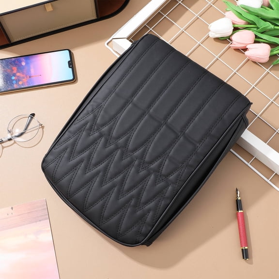 RENACLIPY Black Car Console Cover with Armrest Cushion and Side Pocket for Phone and Cards