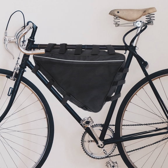 RENACLIPY Black Oxford Cloth Bike Triangle Bag Front Frame Pouch with Hook and Loop Fastener