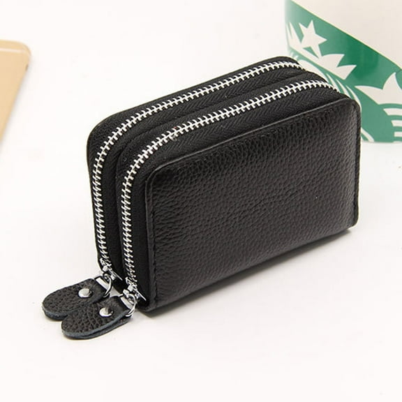 RENACLIPY Slim Black Wallet for Men and Women, Double Zipper Travel Wallet with 10 Card Slots, and Stylish Design