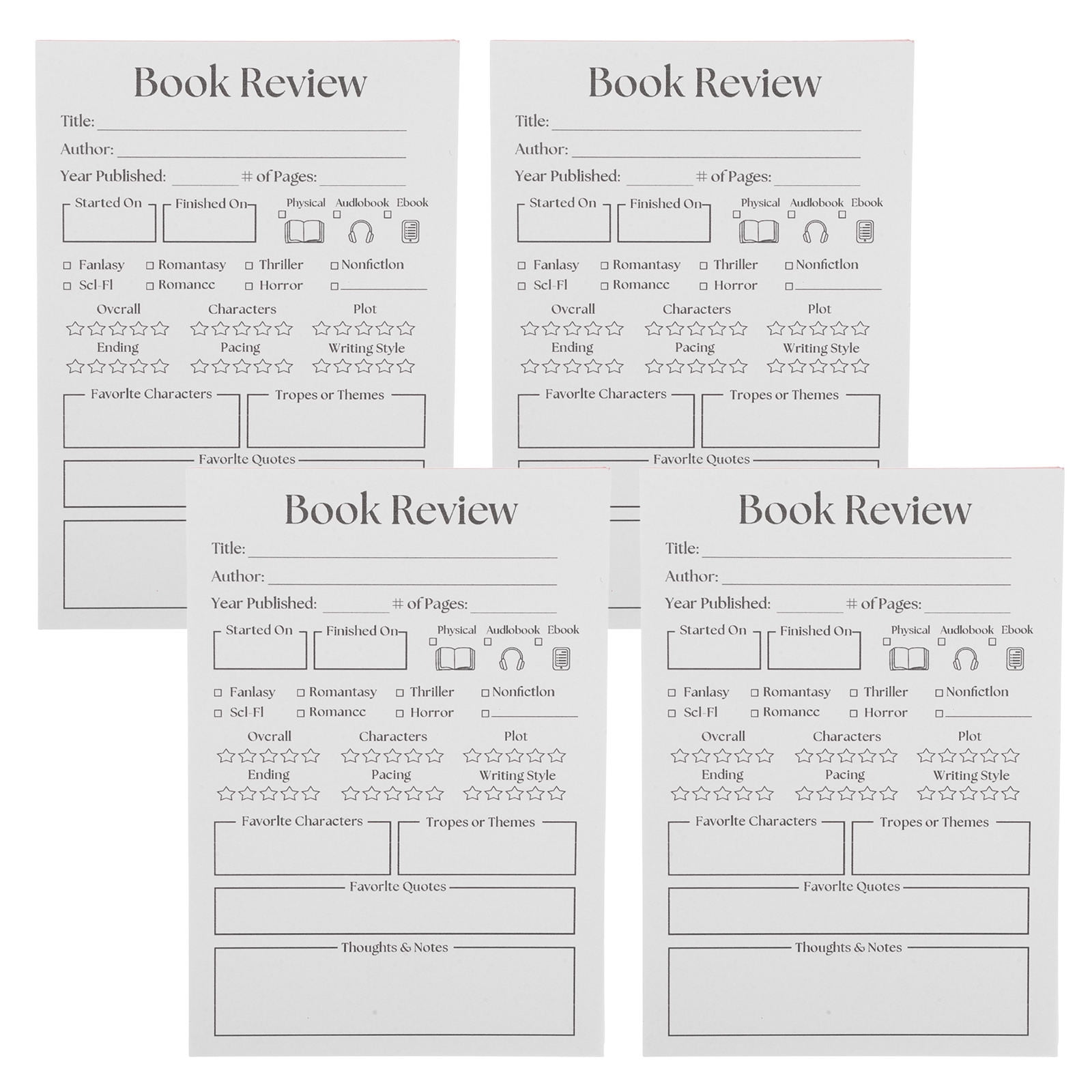 RENACLIPY Book Reader Tracker Notecards Reading Log Bookmark White ...
