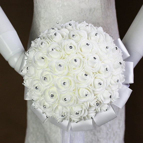 RENACLIPY White Bridal Bouquet for Wedding Decoration with Premium Craft Flowers and Elegant Design