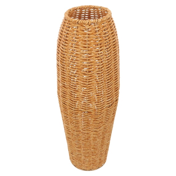 RENACLIPY Brown Imitation Rattan Flower Vase Woven Plastic Decorative Vase for Home Office Balcony Decoration