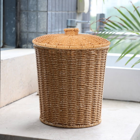 RENACLIPY Brown Plastic Storage Basket with Lid, Multi-Purpose Organizer for Home, Office, Closet Decluttering and Storage