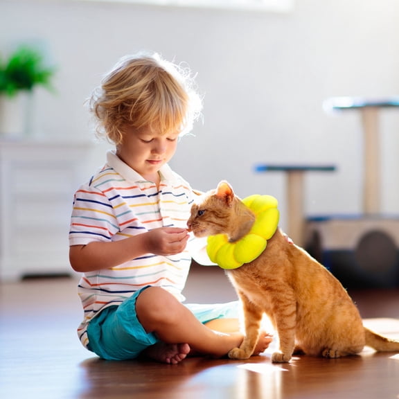 RENACLIPY Soft Cat Cone Collar Yellow Plush to Stop Licking Fashionable