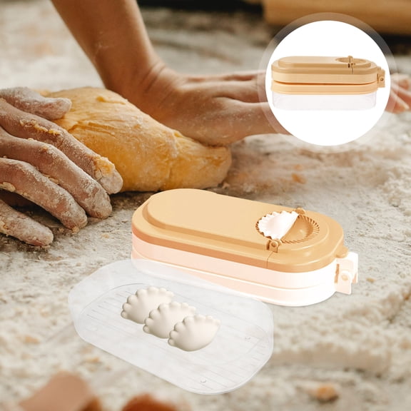 RENACLIPY Reusable Dumpling Wrapper Mold with Storage Box, Yellow Plastic Dough Press Tool for Easy Dumpling Making
