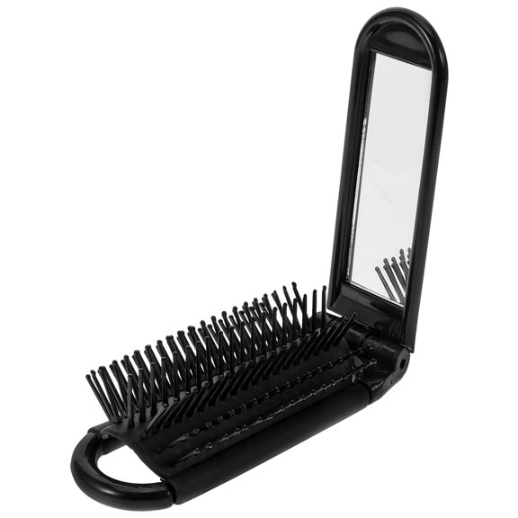 RENACLIPY Compact Folding Hair Brush with Mirror Black Portable Travel Brush for Efficient Styling
