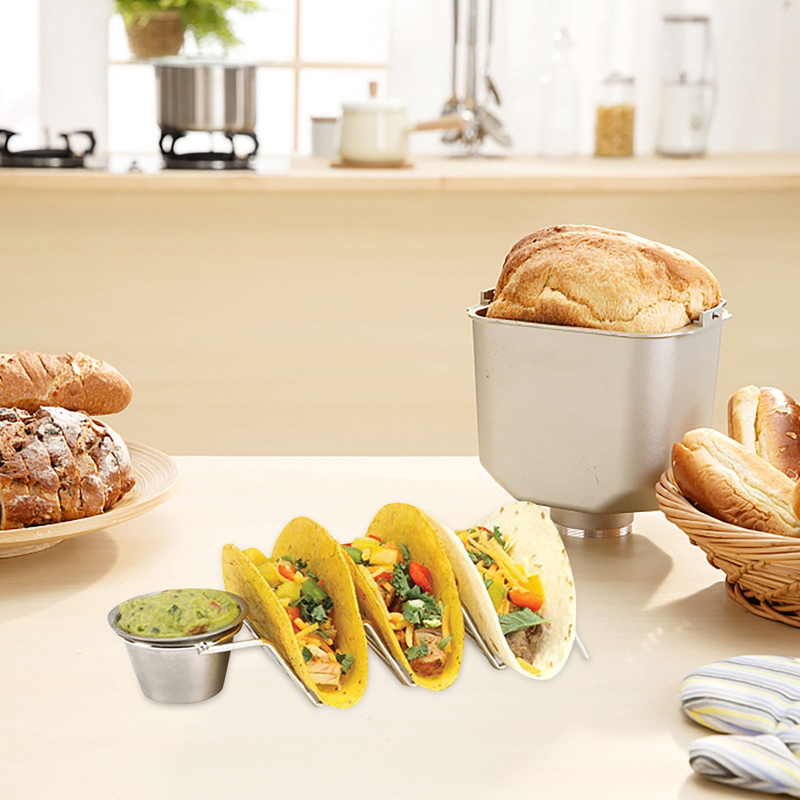 RENACLIPY Metal Taco Holder Stainless Steel Taco Rack with Sauce Cup ...