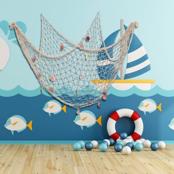RENACLIPY Cotton Rope Fishing Net Decor with Shells Nautical Themed Hanging Wall Backdrop for Mediterranean Style