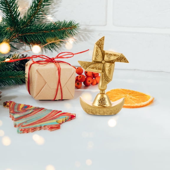 RENACLIPY Creative Golden Alloy Windmill Adorn Decorative Vintage Desktop Model for Home