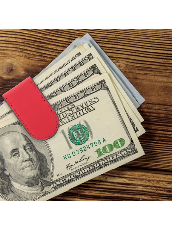 Red PU Cash Clip Wallet with Card Organizer, Design for Work, Travel, and Daily Use