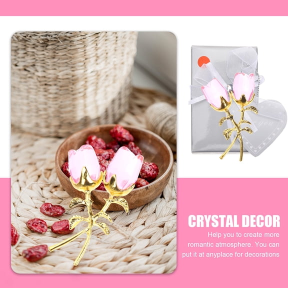 RENACLIPY Pink Crystal Rose Figurine Decoration Charming Flower Ornament for Romantic Parties