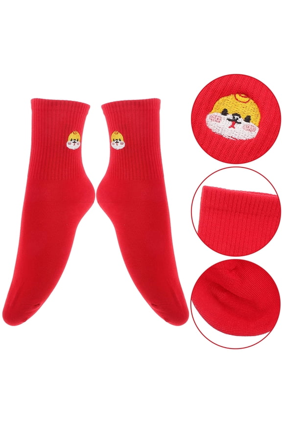1 Pair Red Cotton Socks for Chinese New Year Year of the Snake Comfortable and Festive Footwear