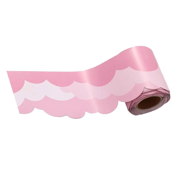 RENACLIPY Decorative Wall Border Trim Cloud Shape Pink Copper Paper Adhesive for Classroom Back-to-School 1 Roll