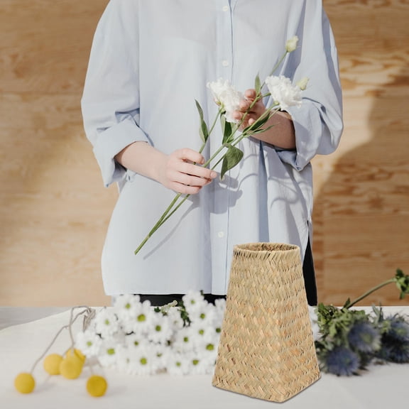 RENACLIPY Decorative Woven Vase in Light Yellow for Desktop Pen Holder and Room Decor