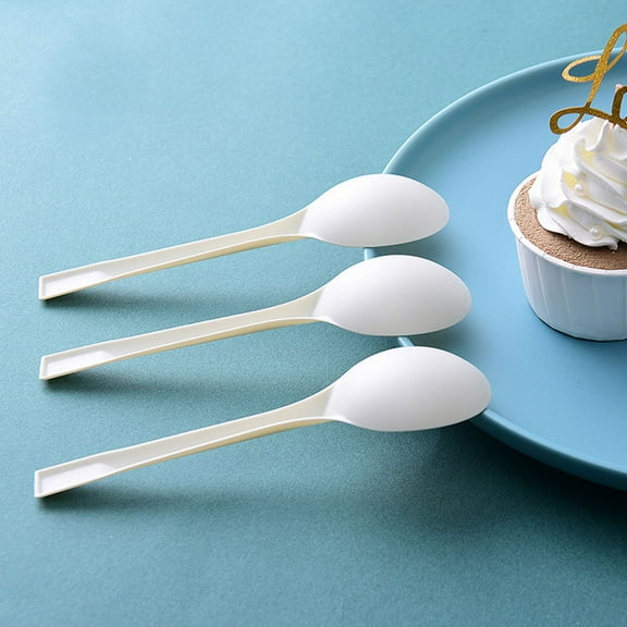 RENACLIPY White Plastic Take-Out Spoons, Thickened Disposable Spoons for Outdoor Activities, 100 Count
