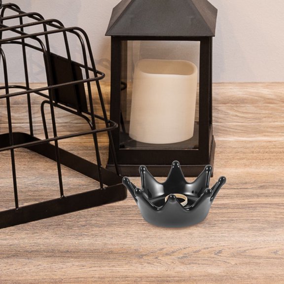 RENACLIPY Durable Black Ceramic Jewelry Organizer Crown Style Tray for Storage and Home Decoration