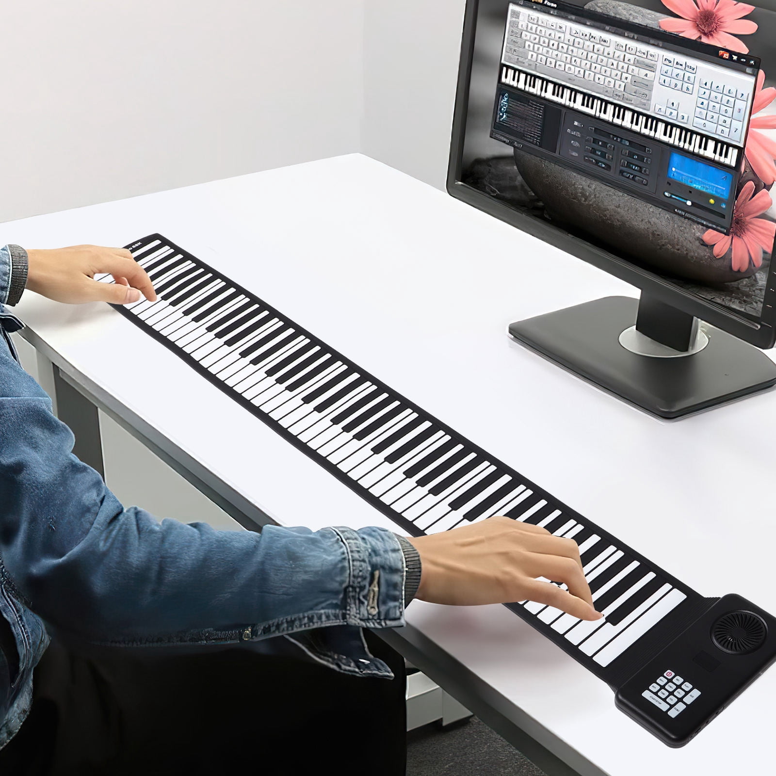 RENACLIPY Portable Folding 88-Key Piano Keyboard, Black Silicone ...