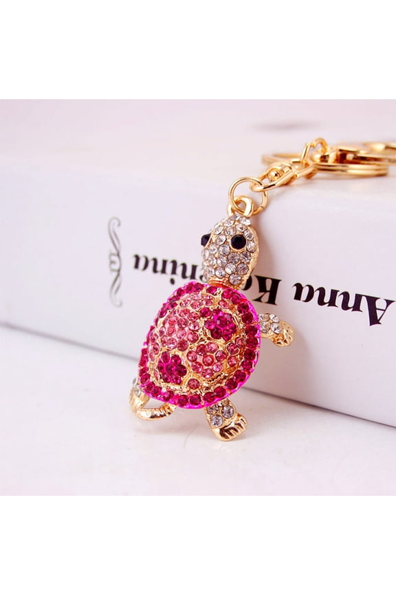 Durable Pink Alloy Turtle Keychain with Crystal Rhinestones for Key Holding