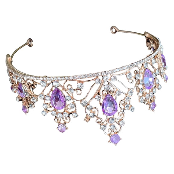 RENACLIPY Elegant Purple Rhinestone Crown Bridal Tiara for Wedding Decor