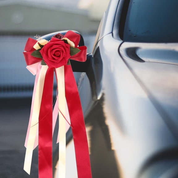 RENACLIPY Bridal Car Bouquet Silk Flower Decoration for Rearview Mirror and Wedding Car