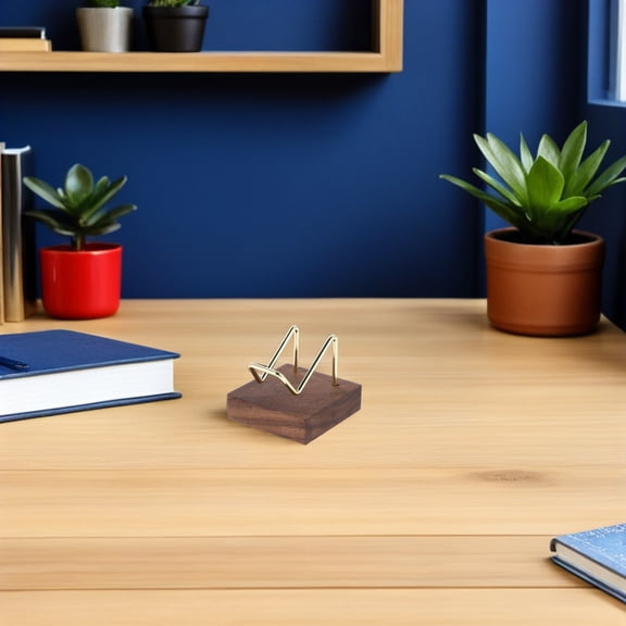 RENACLIPY Business Card Holder with Coffee Wood Base, Desk Stand for Office and Home Use, Professional Desktop Organizer