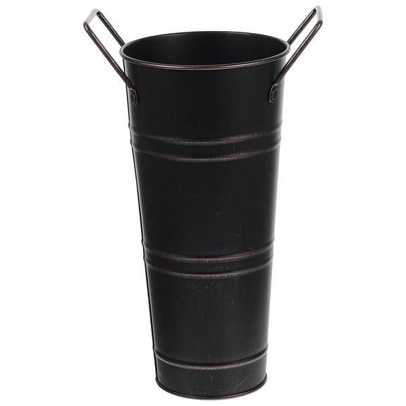 RENACLIPY Black Metal Flower Pot, Farmhouse Decorative Planter Vase for Faux Flowers, Floral Arrangements, Home Table Decor