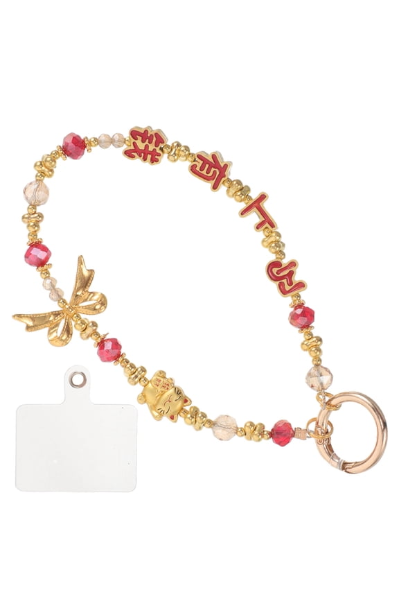 Maneki Neko Lucky Cat Charm Phone Lanyard Beaded Wrist Strap Bracelet Accessory for Mobile Devices