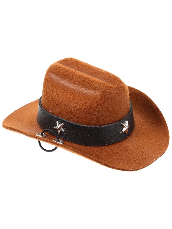 Brown Adjustable Western Pet Hat with Star and Chin Strap for Cats and Dogs