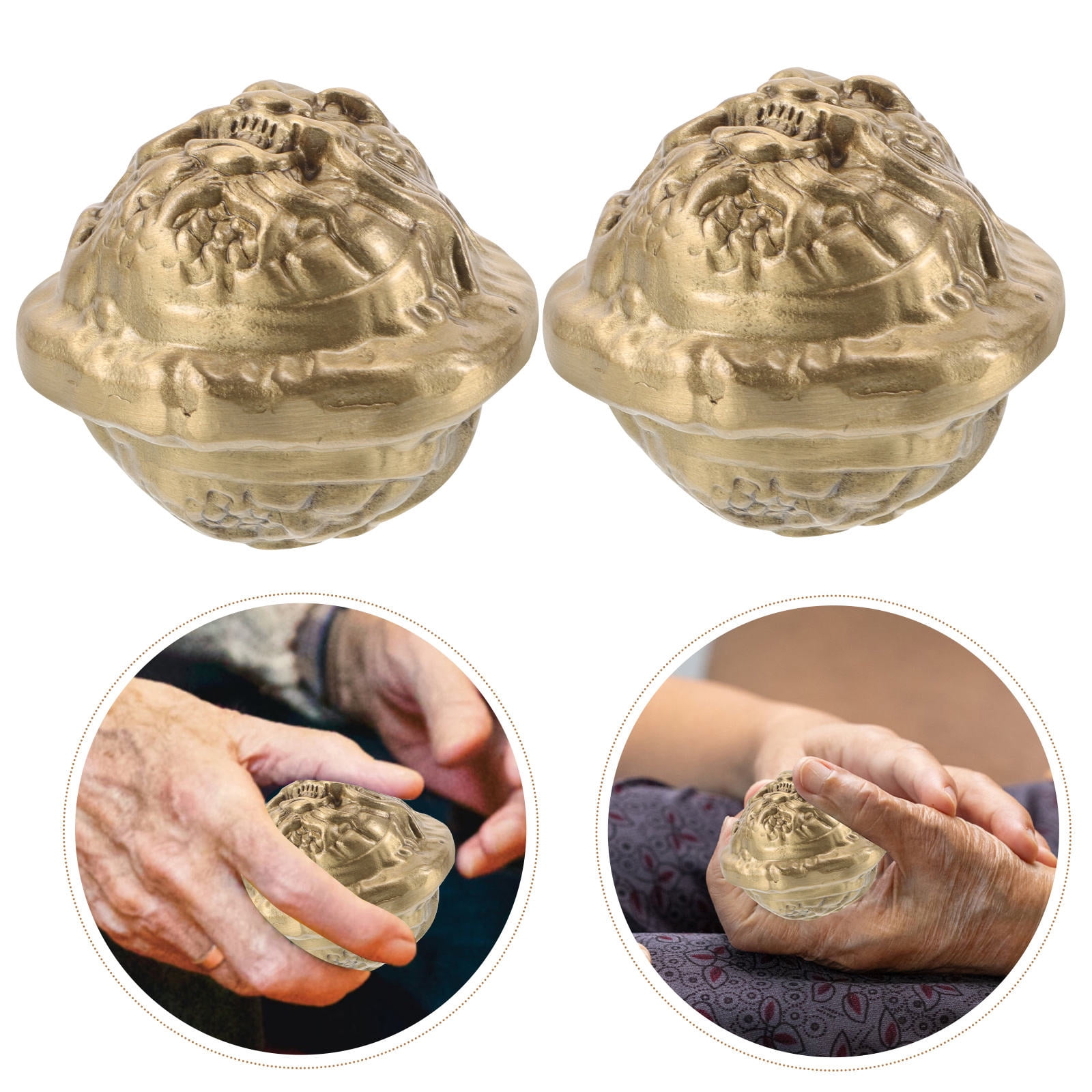 RENACLIPY 2Pcs Heavy Duty Wrist Strengthener Brass Walnut Fitness Hand Balls for Elderly with Durable Artistic Design