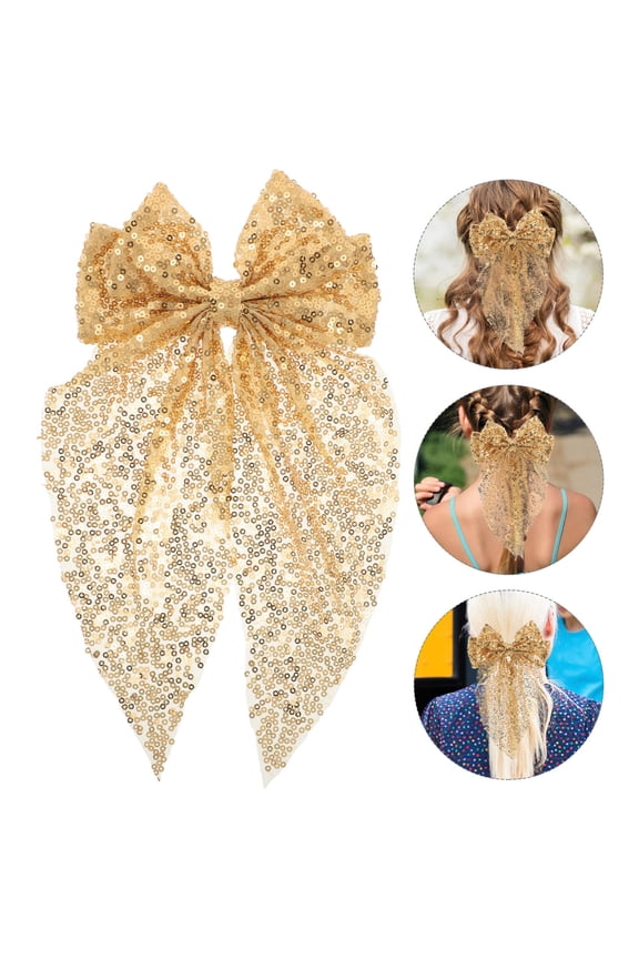 Golden Sequin Hair Bow for Girls, Casual Party Headwear Accessory, 1 Pack