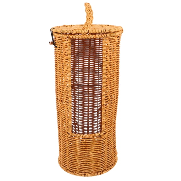 RENACLIPY Yellow Plastic Rattan Standing Basket Organizer Decorative Storage Box with Lid
