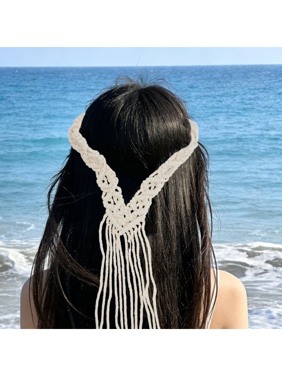 Bohemian Style Woven Hair Wrap Beige Cotton Rope Chic Macrame Headband