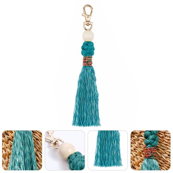 RENACLIPY Tassel Keychain Blue Bohemia Style Hand-Woven Bag Pendant for Decor