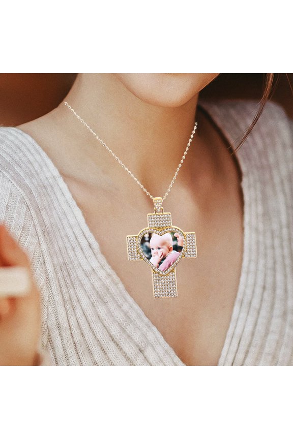 Heat Transfer Cross Pendant with Blank Heart for Custom Photo Design