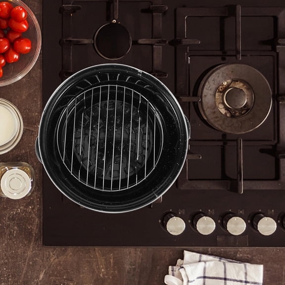 RENACLIPY Household Roasting Pot Roaster Pan with Lid Iron Black 1 Set