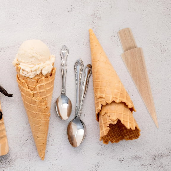 RENACLIPY Ice Cream Cone Mold, Cone-Shaped Beige Rubber with Wood Handle, 1 Piece for Home Use