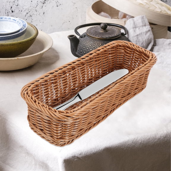 RENACLIPY Imitation Rattan Cutlery Storage Basket for Kitchen Flatware Holder Assorted Colors