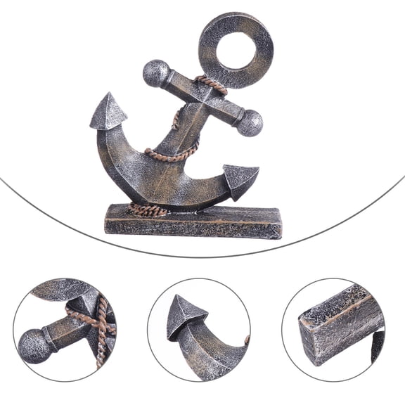 RENACLIPY Light Brown Resin Boat Anchor Sculpture, Nautical Decorative Desktop Ornament for Home Office Shelf