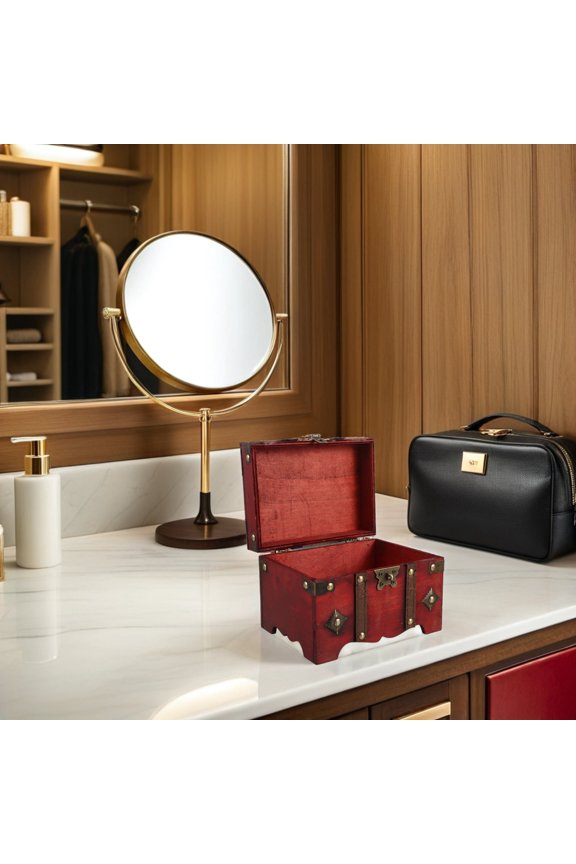 Lockable Red Wooden Jewelry Box Vintage Style Decorative Storage Case for Valuables and Accessories