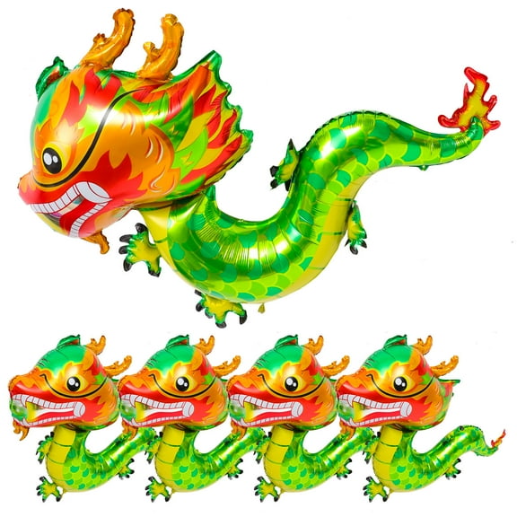 RENACLIPY 5Pcs Lunar New Year Balloon Green Aluminum Foil Dragon Balloon for Spring Festival