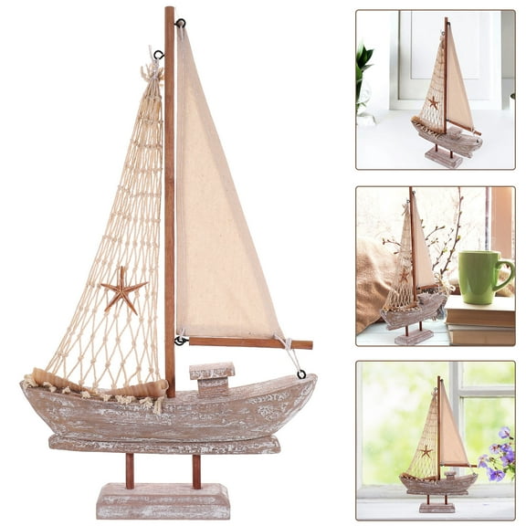 RENACLIPY Sailboat Model Wooden Sailing Ship Decor Assorted Color 1Set Mediterranean Style