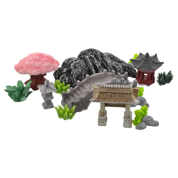 RENACLIPY Miniature Pavilion Figurine Set Multi Resin Rockery and Bridge Decorations for Decor 3.9 Inches